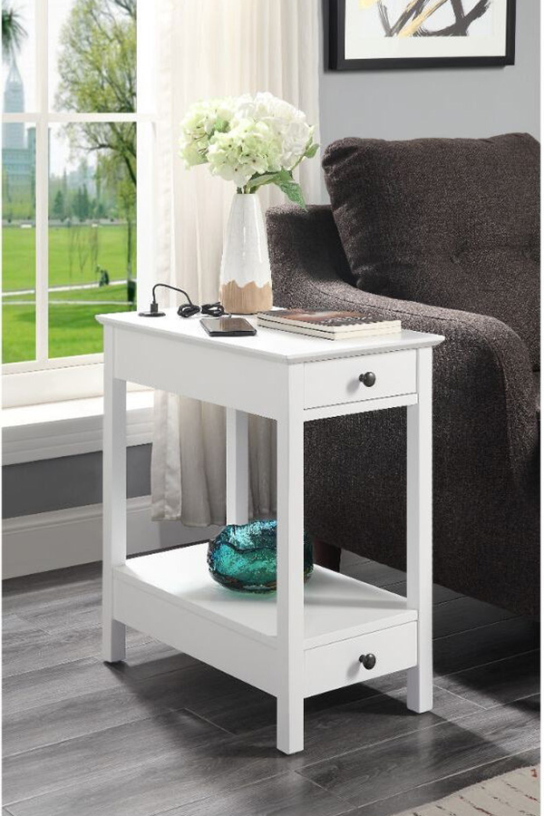 ACME Byzad Side Table with USB Charging Dock - White