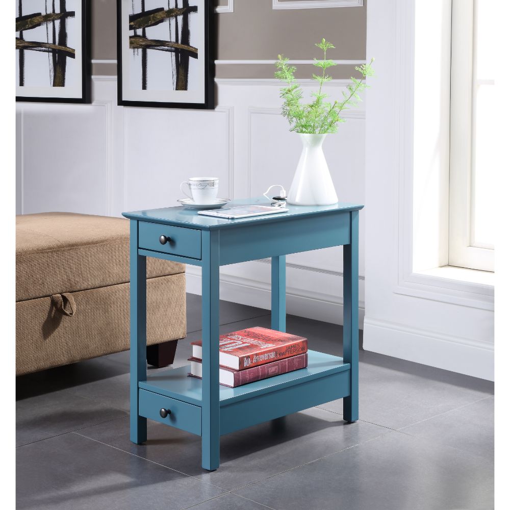 ACME Byzad Side Table with USB Charging Dock - Teal