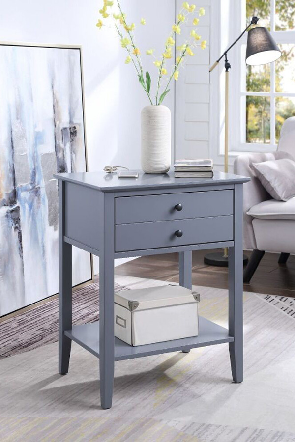 ACME Grardor Side Table with USB Charging Dock - Gray