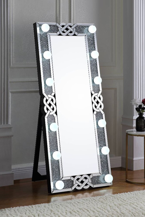 ACME - Noralie Floor Mirror in Mirrored/Faux Diamonds (97758)