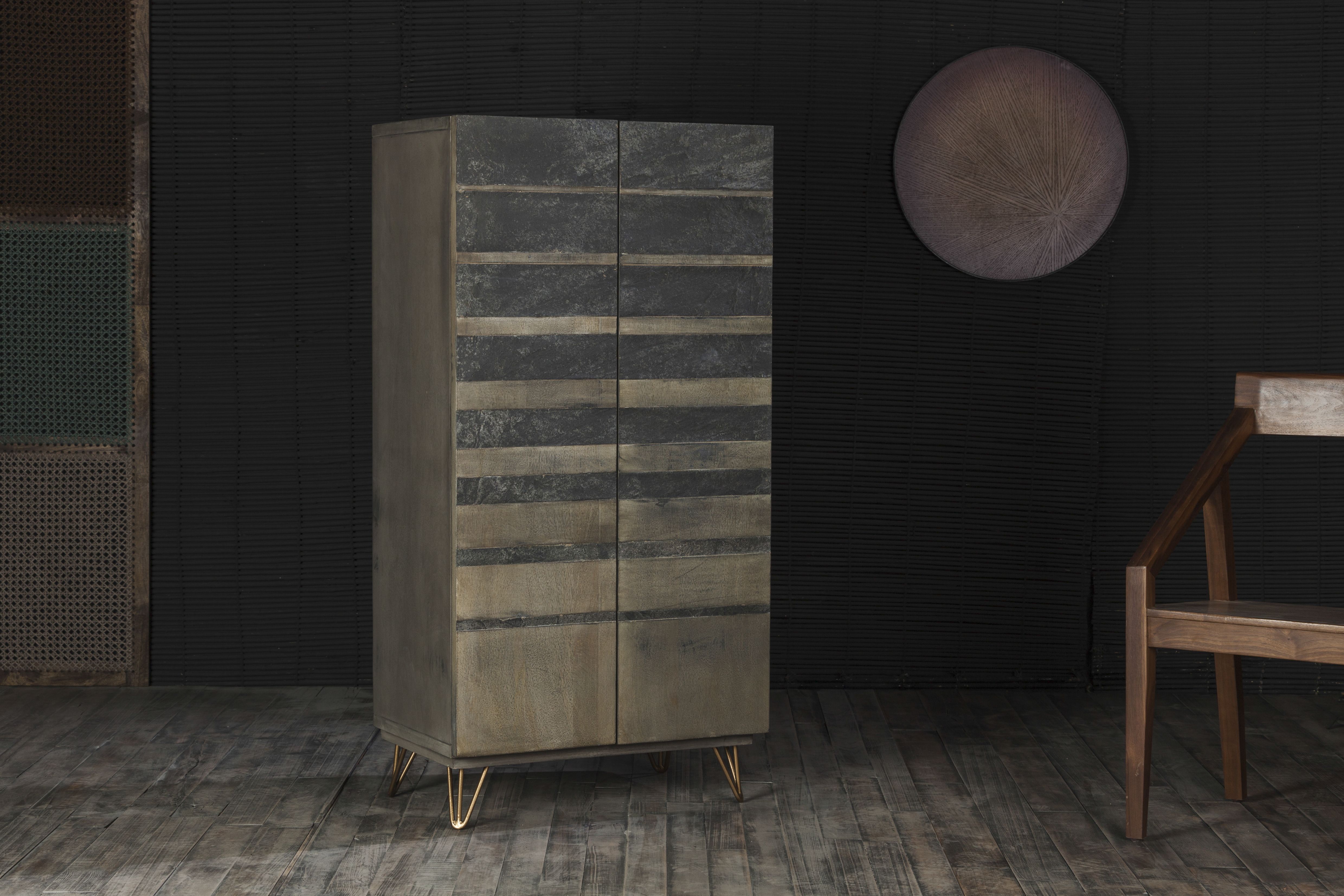 ACME - Beretta Cabinet in Gray Stone/Ash Oak