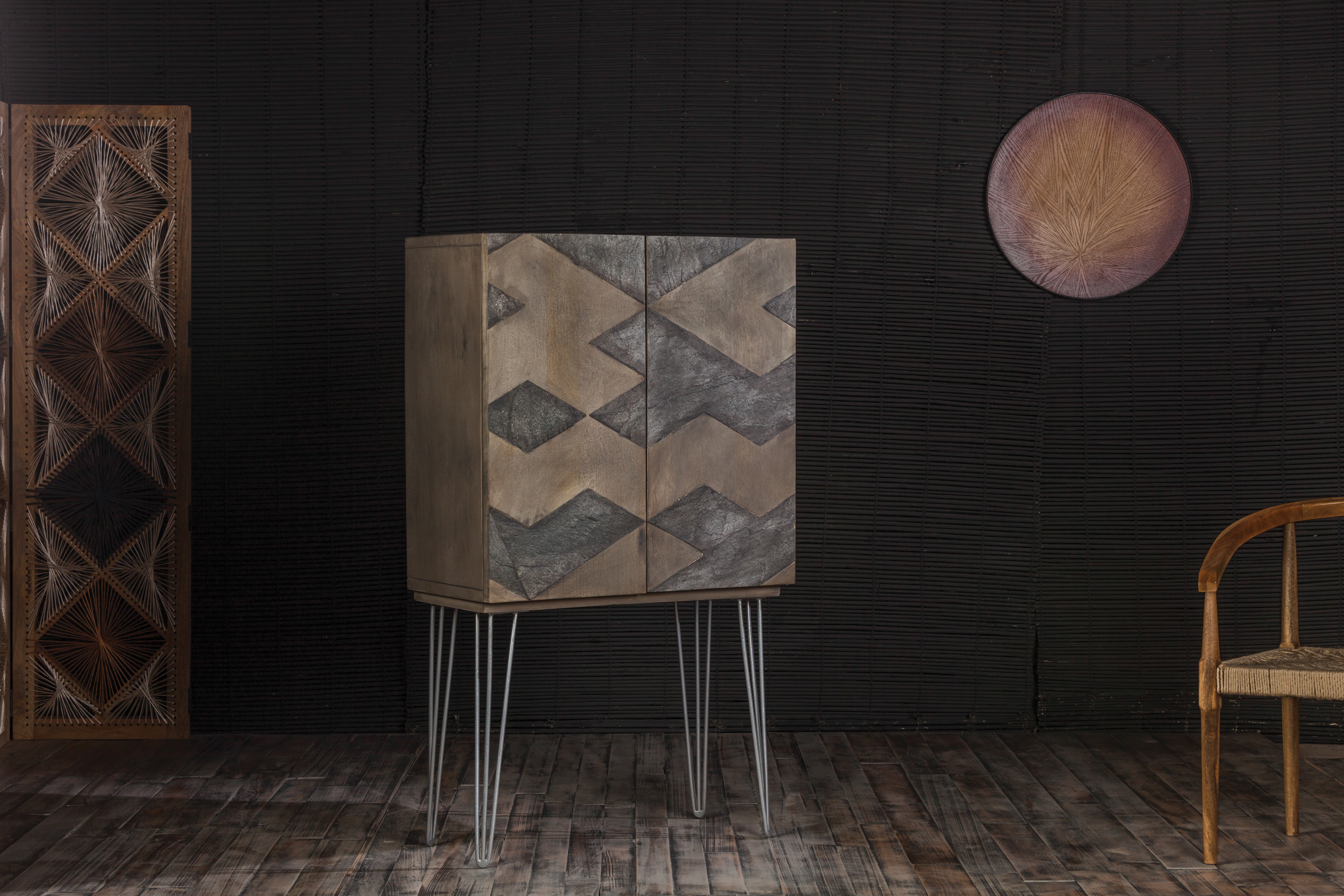 ACME - Keva Cabinet in Gray Stone/Ash Oak