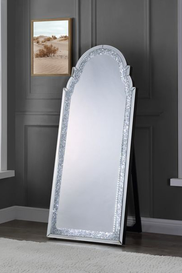 ACME - Noralie Floor Mirror with Led in Mirrored/Faux Diamonds (97982)