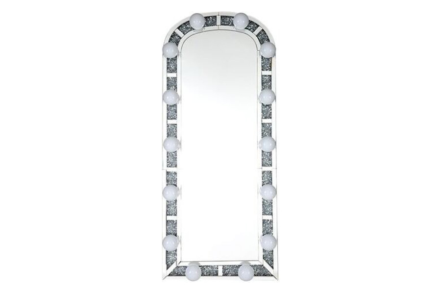 ACME - Noralie Floor Mirror in Mirrored/Faux Diamonds (97984)