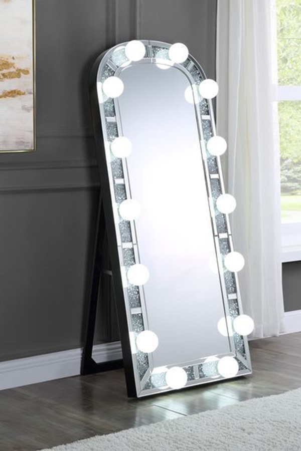 ACME - Noralie Floor Mirror in Mirrored/Faux Diamonds (97984)