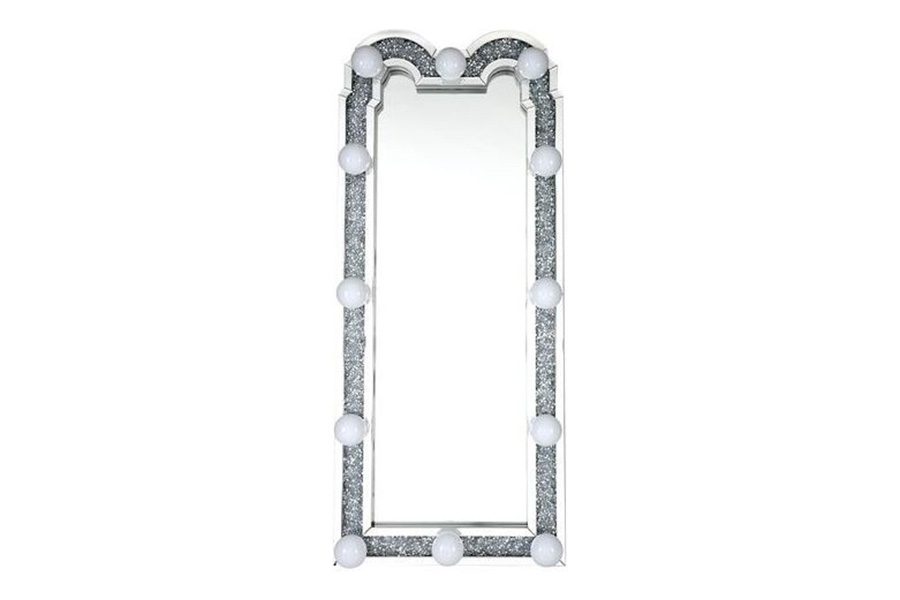 ACME - Noralie Floor Mirror in Mirrored/Faux Diamonds (97985)