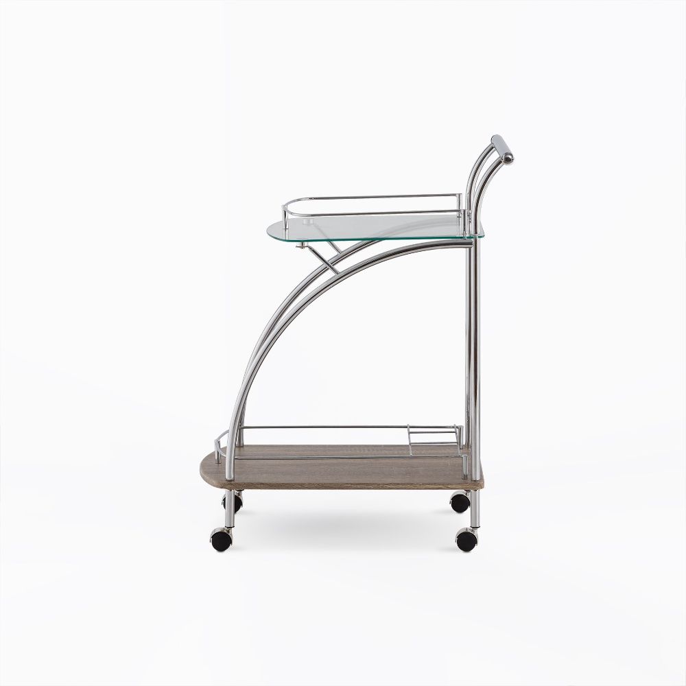 ACME - Badin Serving Cart in Chrome/Clear Glass