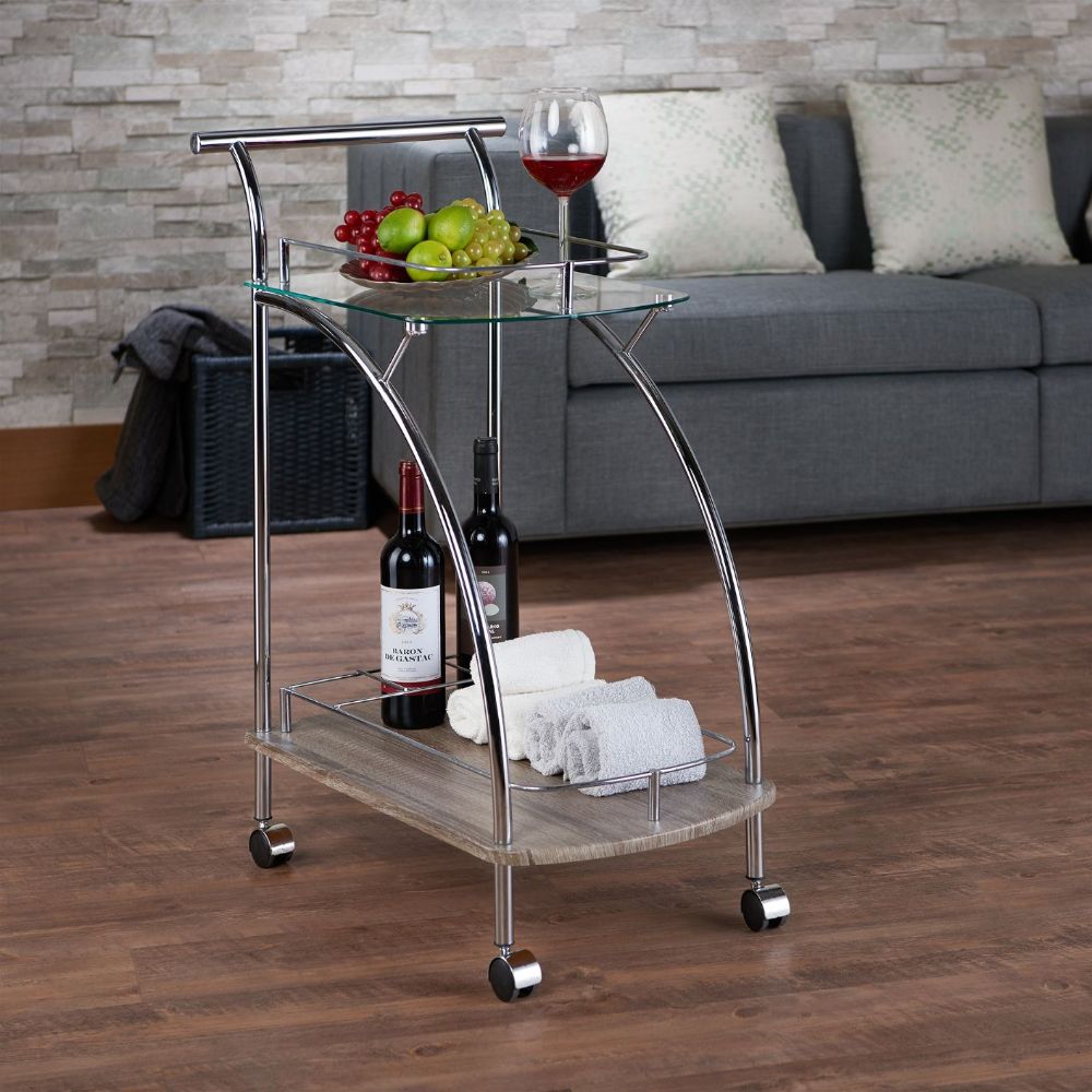 ACME - Badin Serving Cart in Chrome/Clear Glass