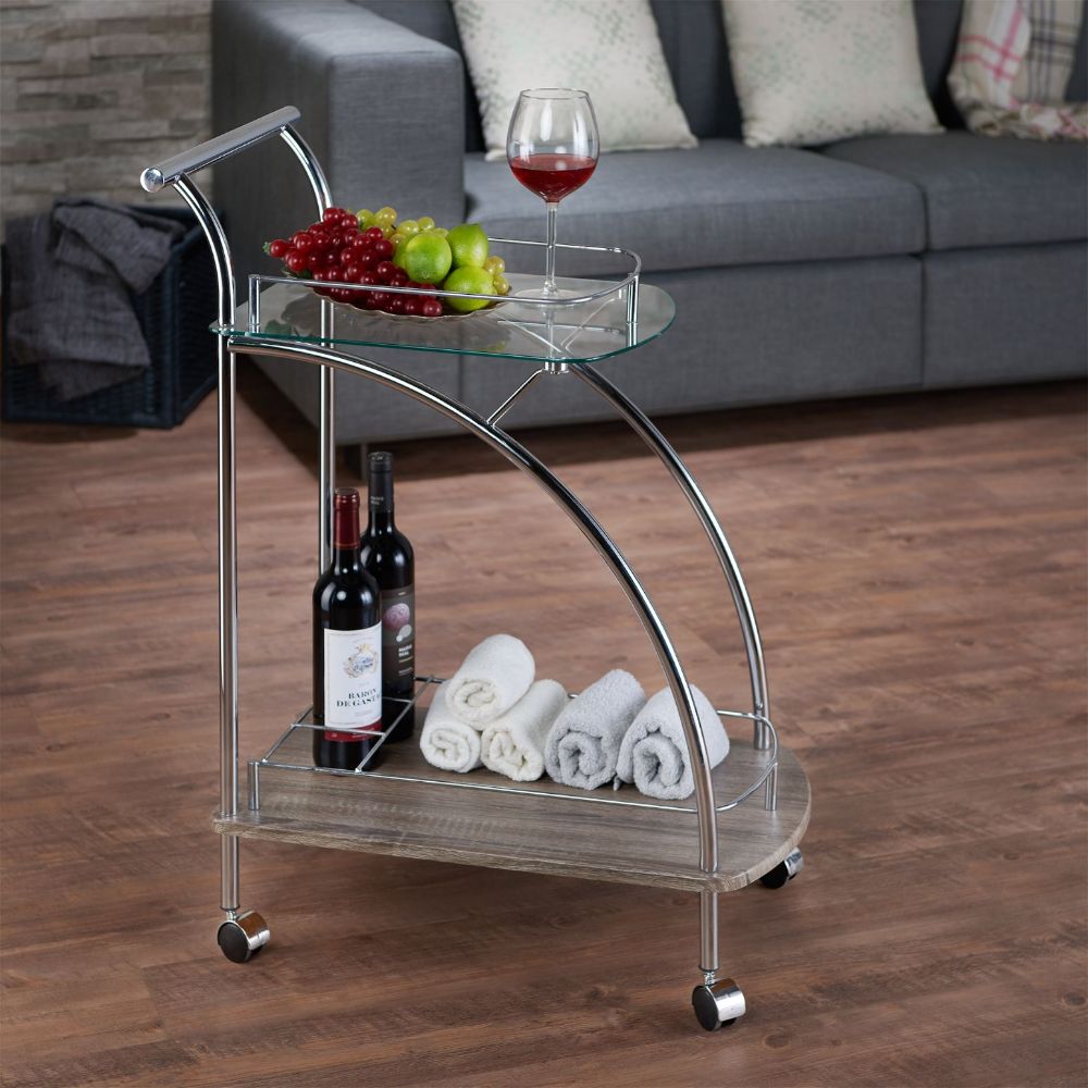 ACME - Badin Serving Cart in Chrome/Clear Glass