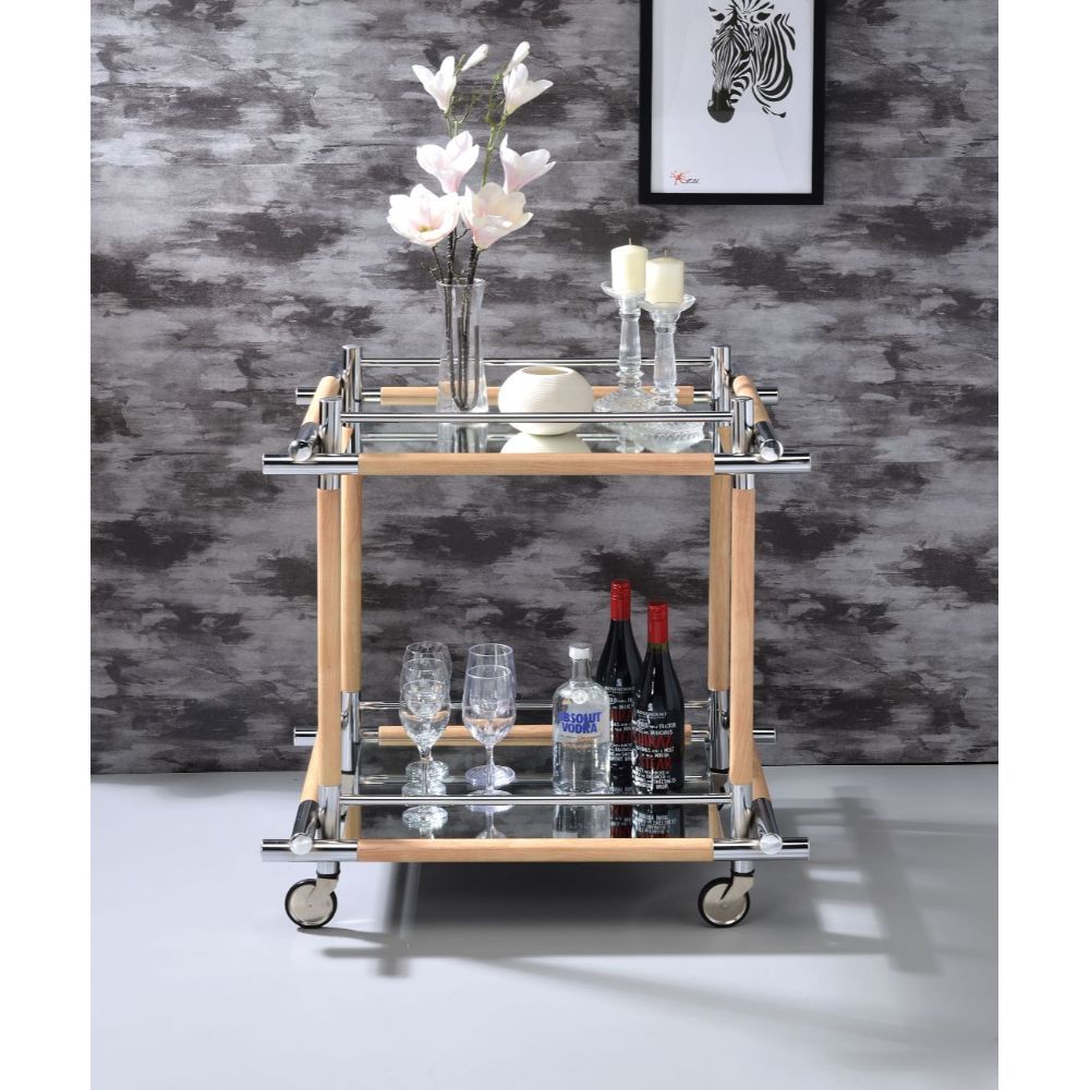 ACME - Mylandra Serving Cart in Mirrored/Chrome/Natural