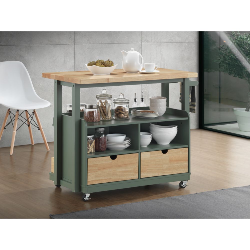 ACME - Harper Kitchen Cart in Natural/Green