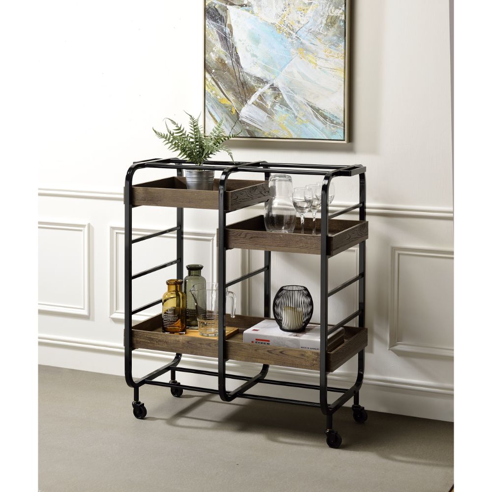 ACME Vorrik Serving Cart - Black and Walnut