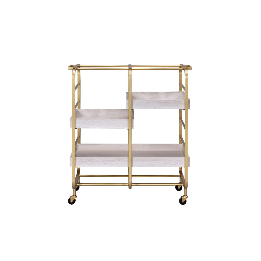 ACME Vorrik Serving Cart - Gold and White-Washed