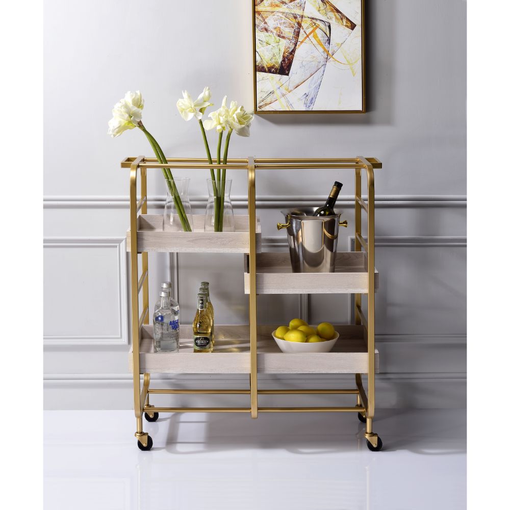 ACME Vorrik Serving Cart - Gold and White-Washed