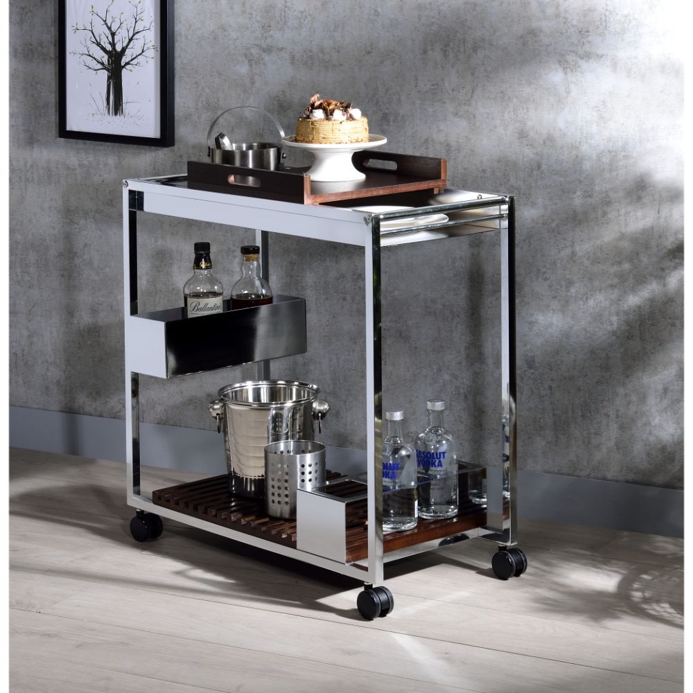 ACME - Lisses Serving Cart in Chrome