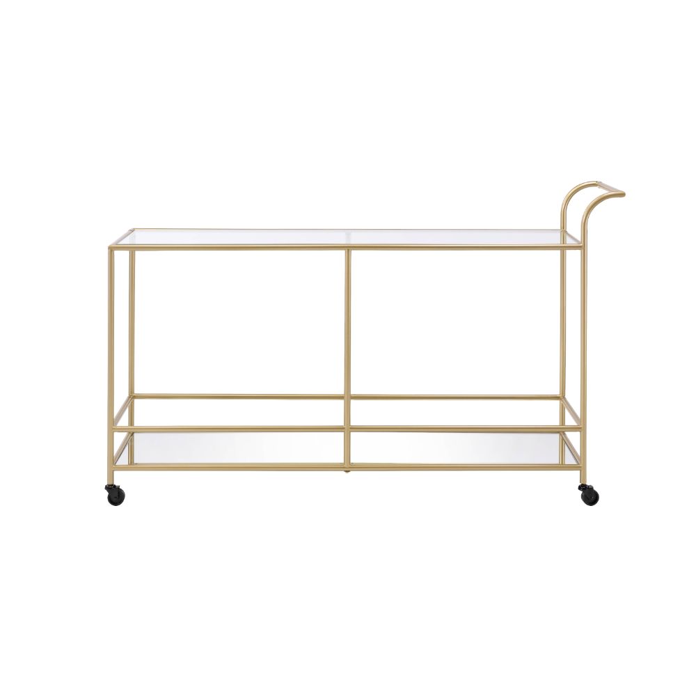 ACME - Kenda Serving Cart in Clear Glass/Mirrored/Gold