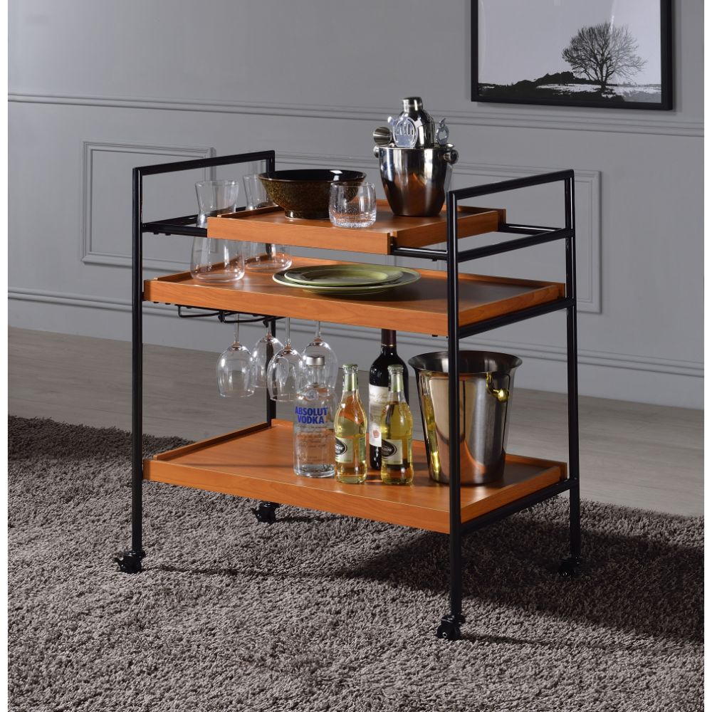 ACME - Oaken Serving Cart in Honey Oak/Black