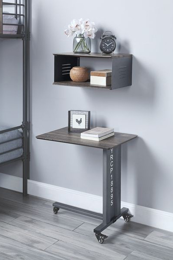 ACME Cargo Accent Table with Wall Shelf - Gunmetal