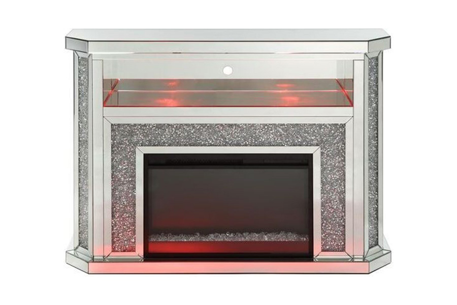 ACME - Noralie Fireplace with Led in Mirrored/Faux Diamonds (AC00508)