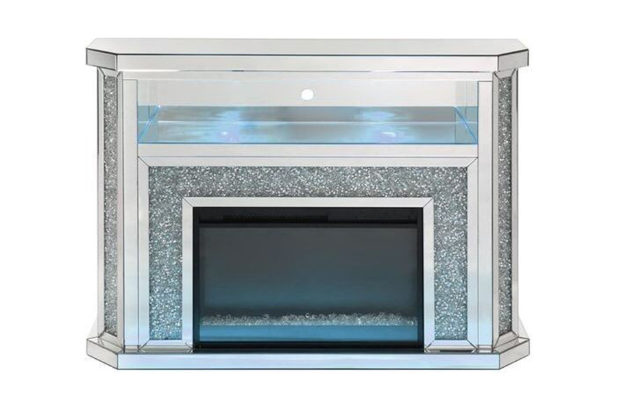 ACME - Noralie Fireplace with Led in Mirrored/Faux Diamonds (AC00508)