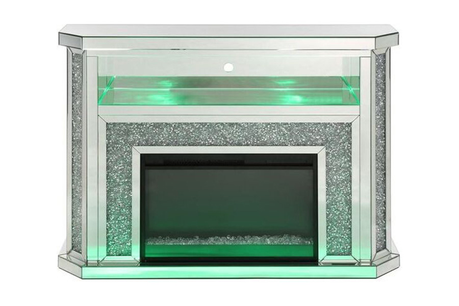 ACME - Noralie Fireplace with Led in Mirrored/Faux Diamonds (AC00508)