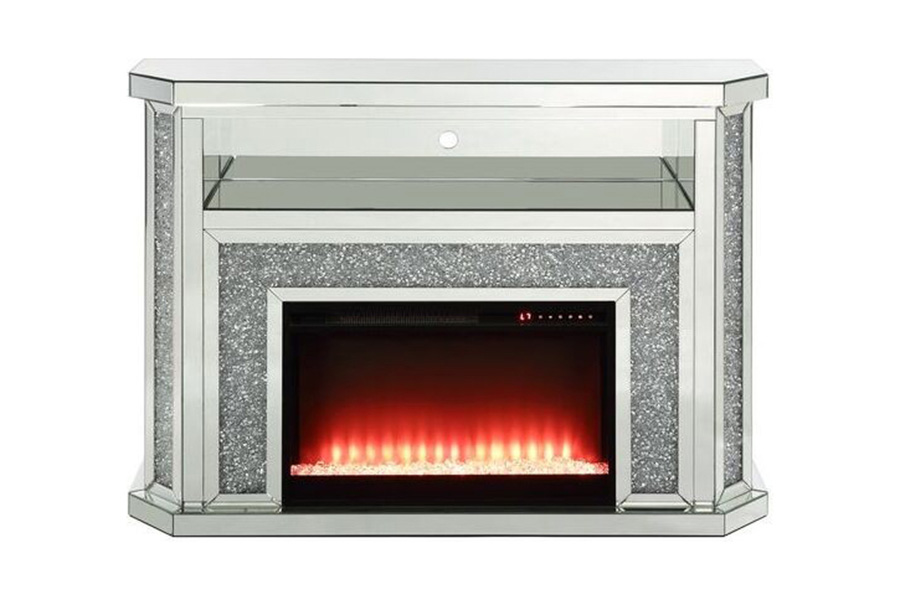 ACME - Noralie Fireplace with Led in Mirrored/Faux Diamonds (AC00508)