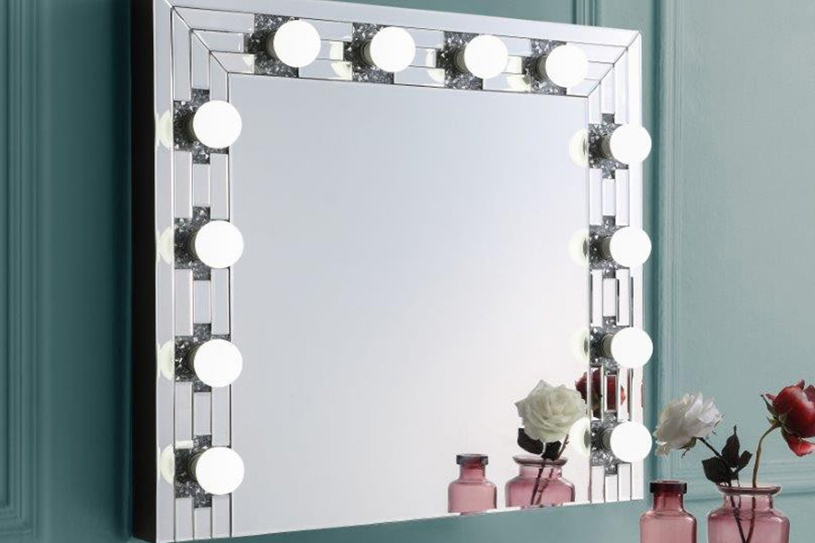 ACME - Noralie Accent Mirror in Mirrored/Faux Diamonds (AC00761)