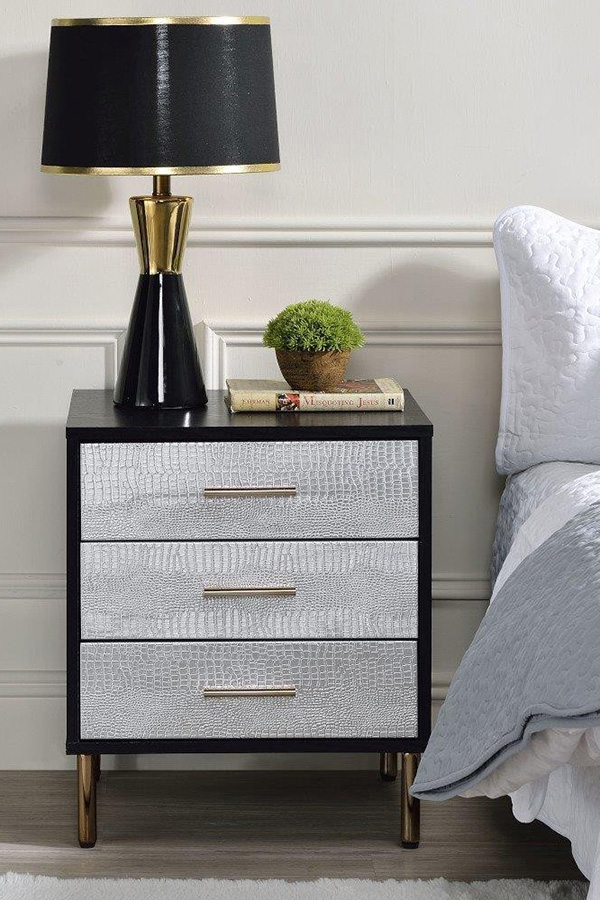 ACME Myles Nightstand - Silver and Gold Finish