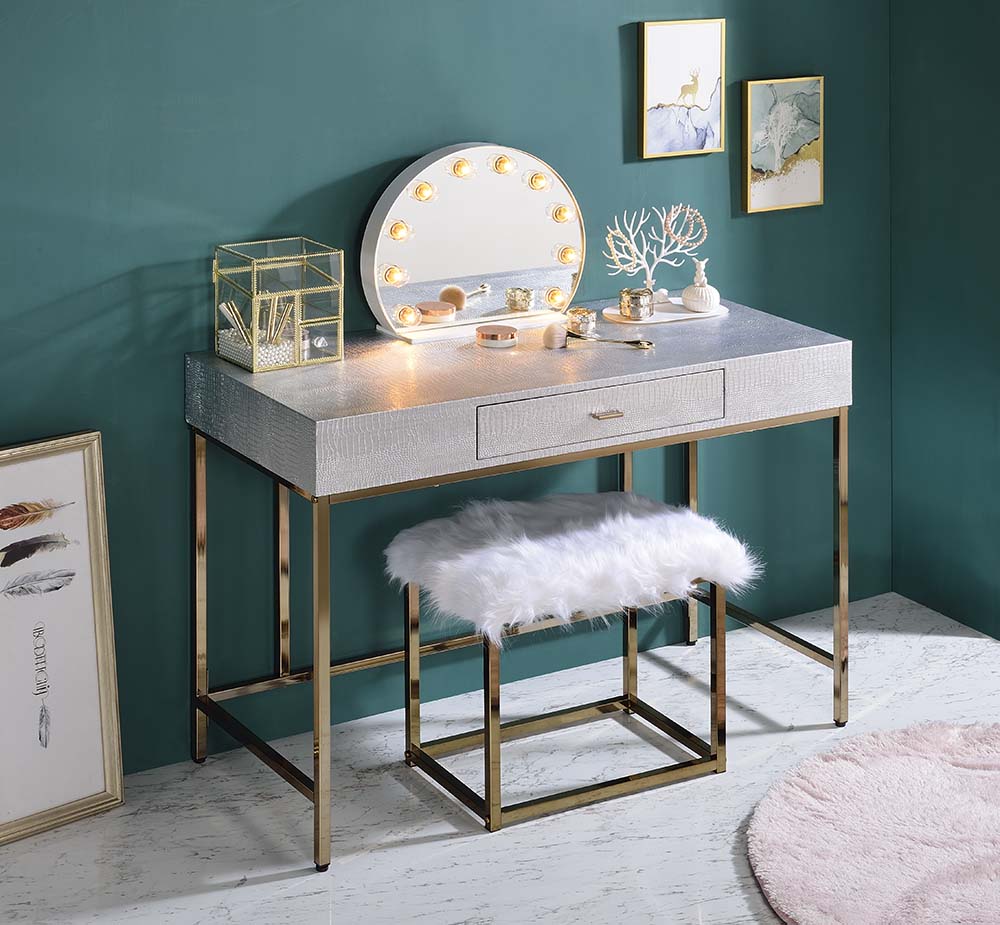 ACME - Piety Vanity Desk (Same 92425) in Silver/Champagne