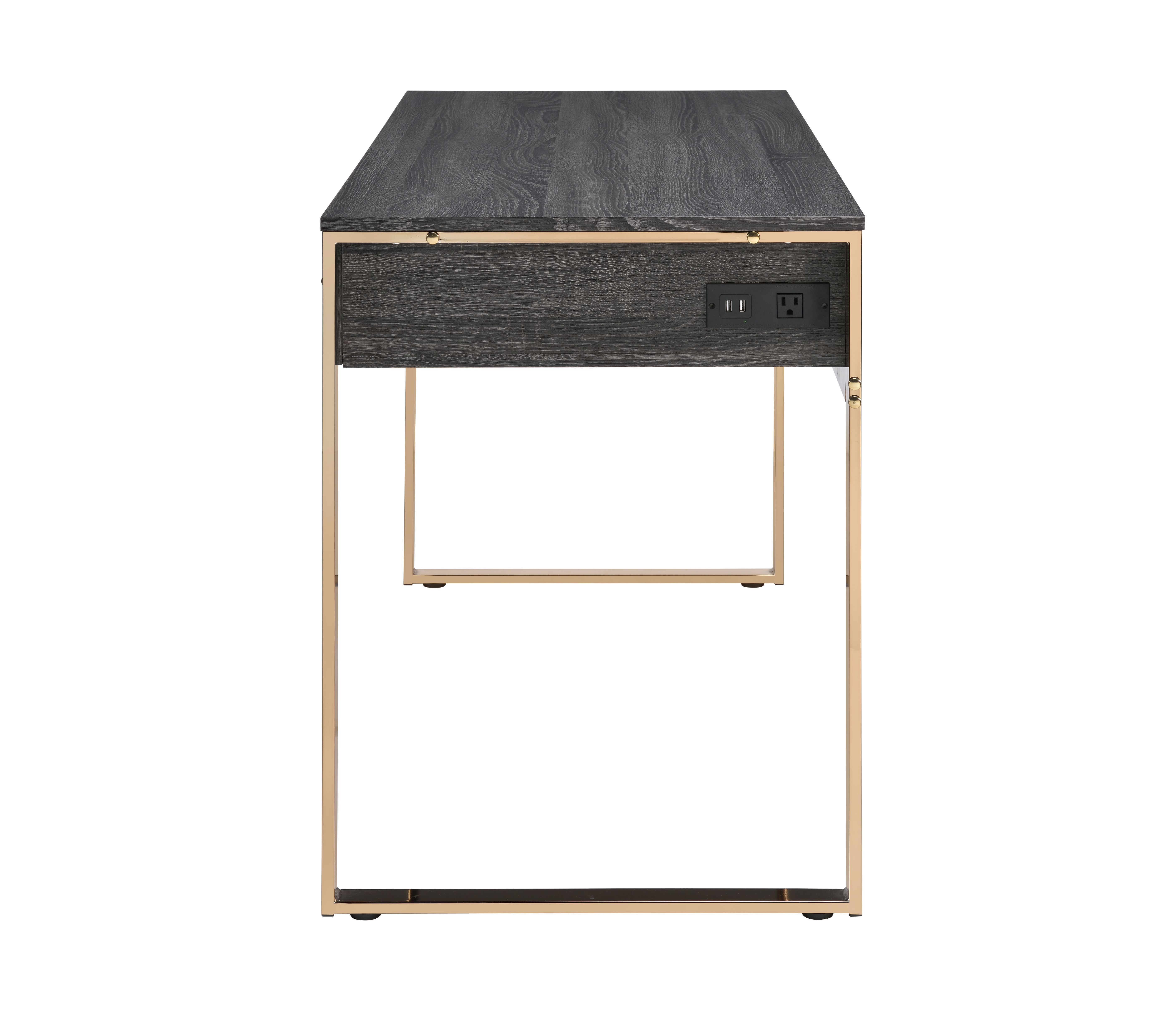 ACME - Perle Vanity Desk with Usb (Same 92715) in Champagne Gold/Black