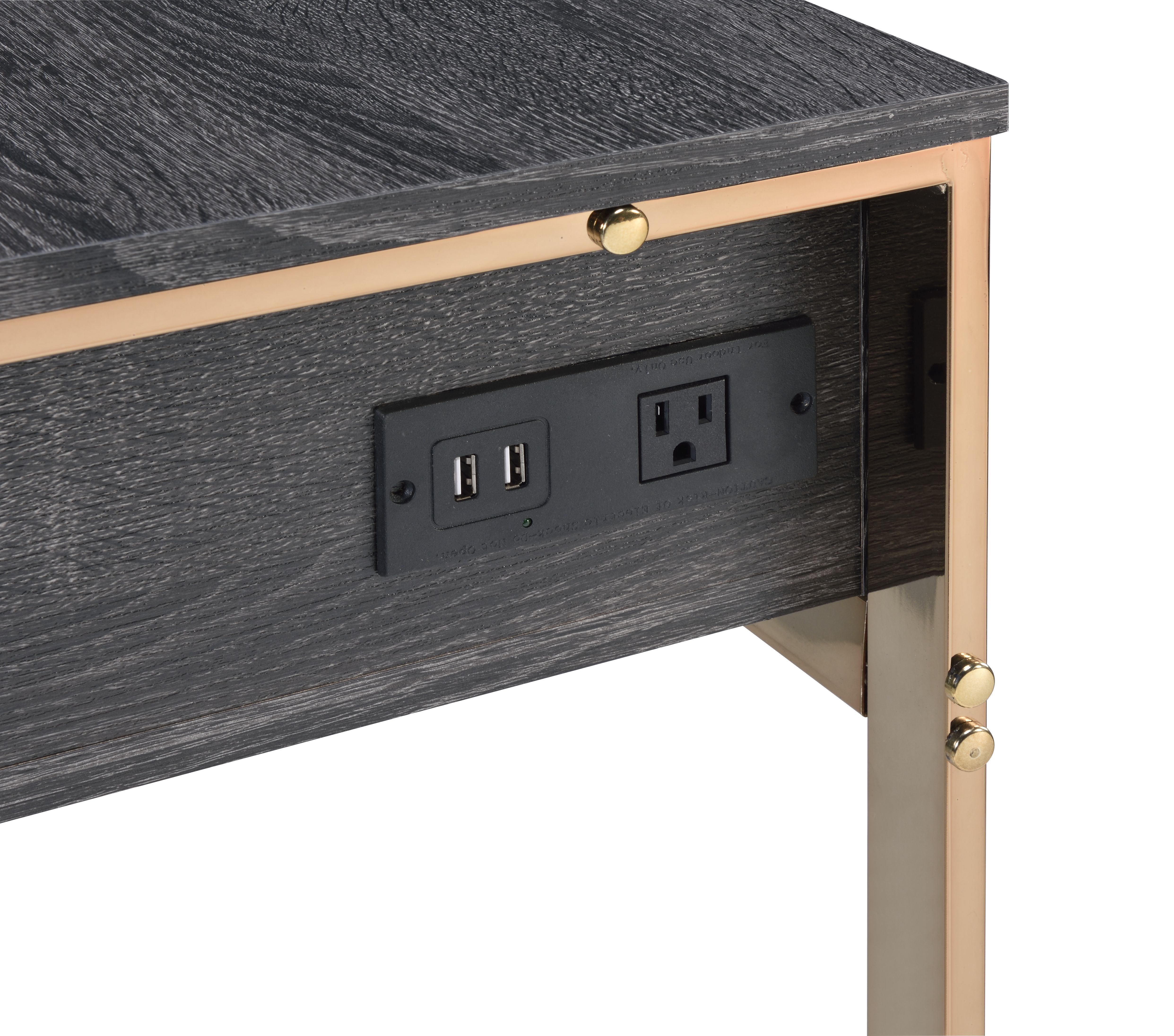 ACME - Perle Vanity Desk with Usb (Same 92715) in Champagne Gold/Black