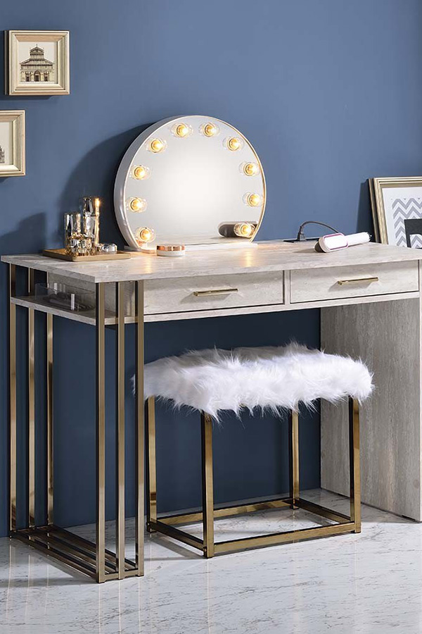 ACME - Tyeid Vanity Desk with Usb (Same 92935) in Antique White/Gold