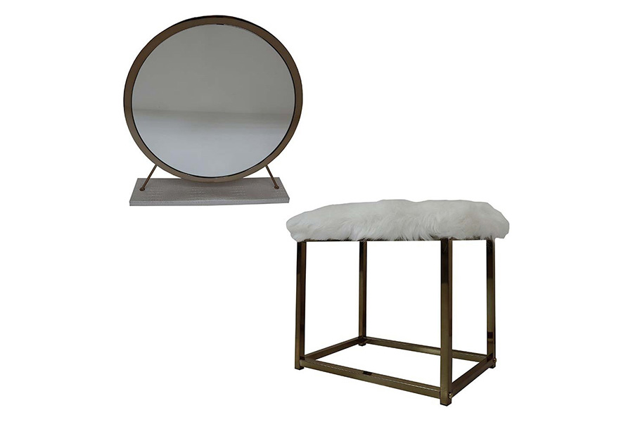 ACME - Adao Vanity Mirror and Stool (qb13394455)