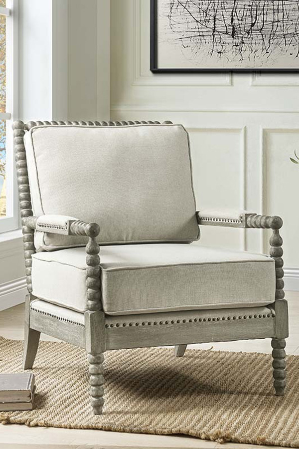 ACME Saraid Accent Chair - Beige Linen and Gray Oak Finish