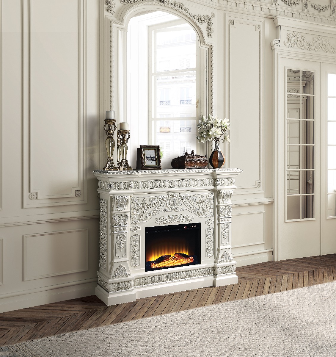 ACME - Vanaheim Fireplace in Antique White