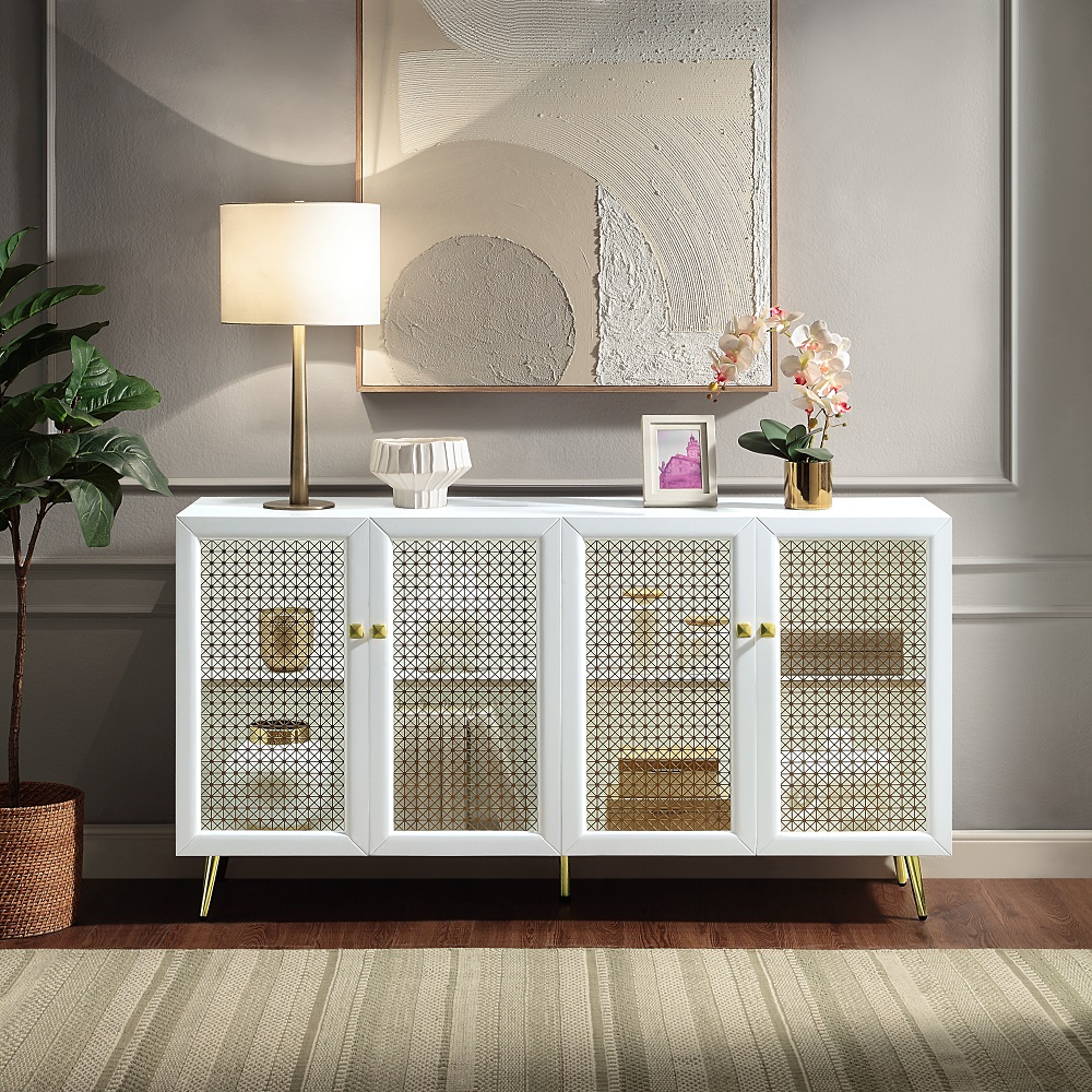 ACME - Gaerwn Console Cabinet with Led in White High Gloss