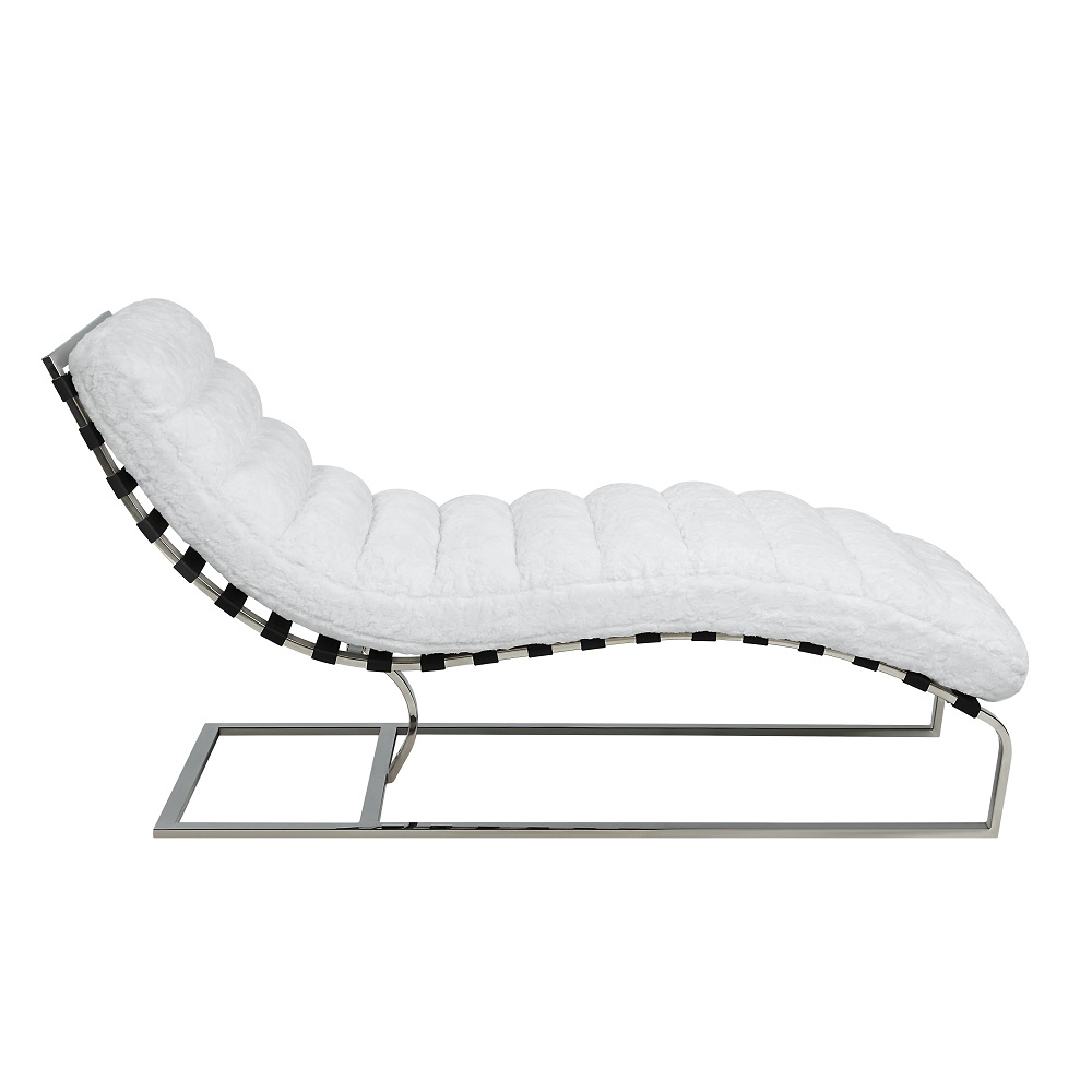 ACME™ Qortini Chaise - White Teddy Sherpa/Stainless Steel