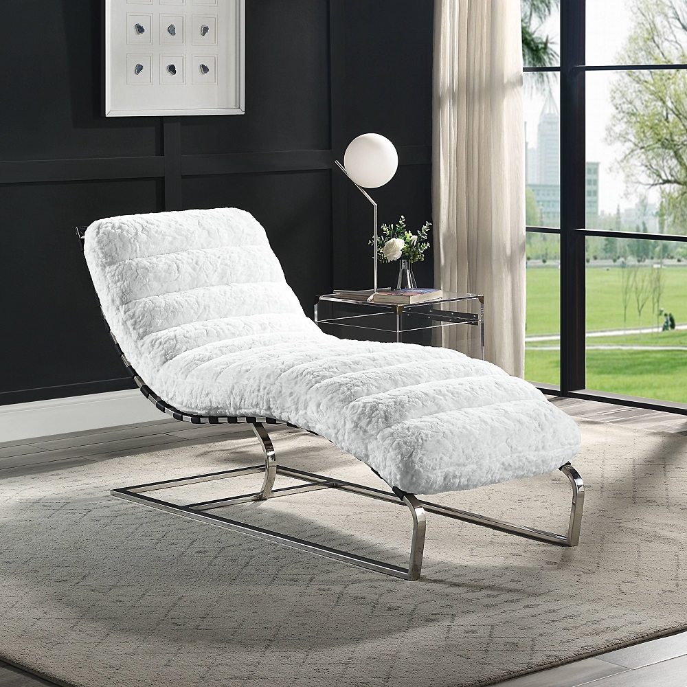 ACME™ Qortini Chaise - White Teddy Sherpa/Stainless Steel