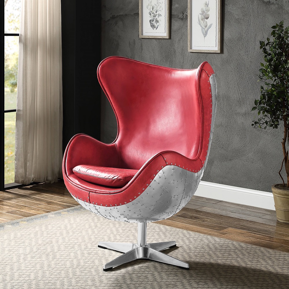 ACME™ Brancaster Accent Chair with Swivel - Red/Aluminum