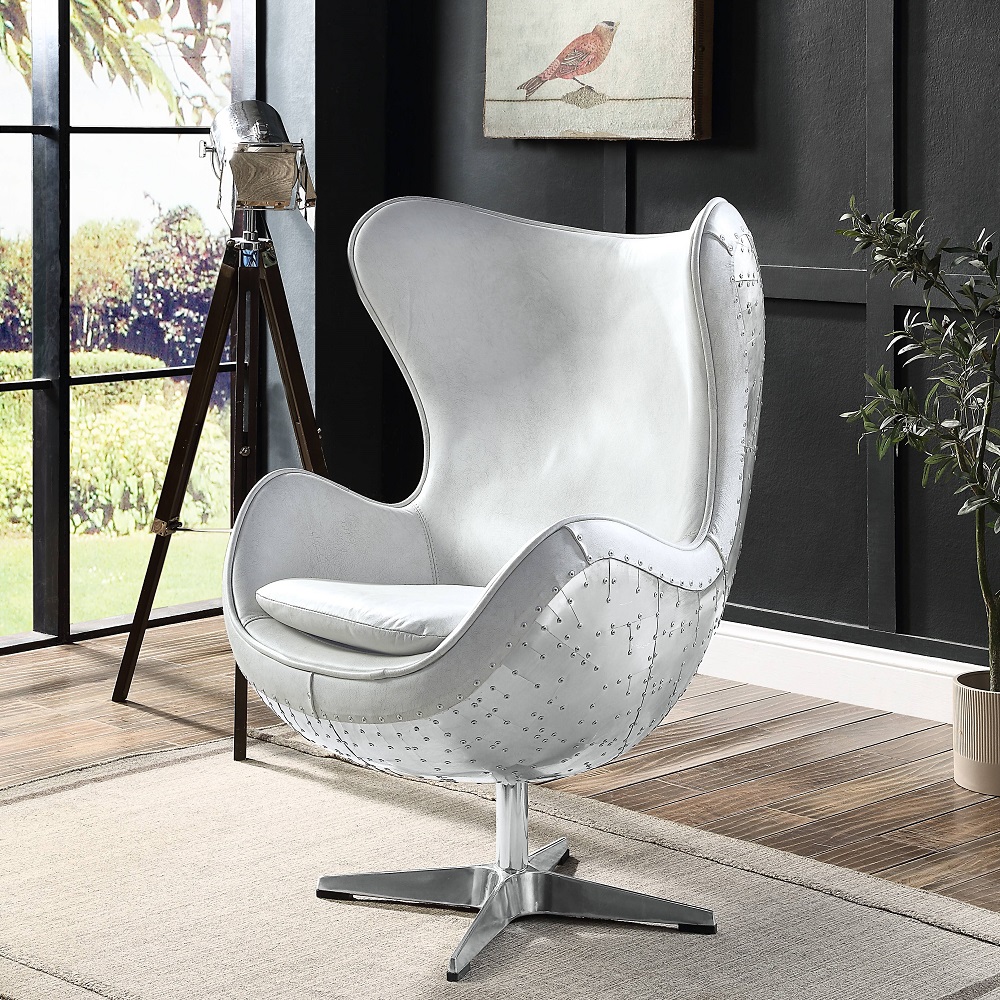 ACME™ Brancaster Accent Chair with Swivel - Vintage White/Aluminum