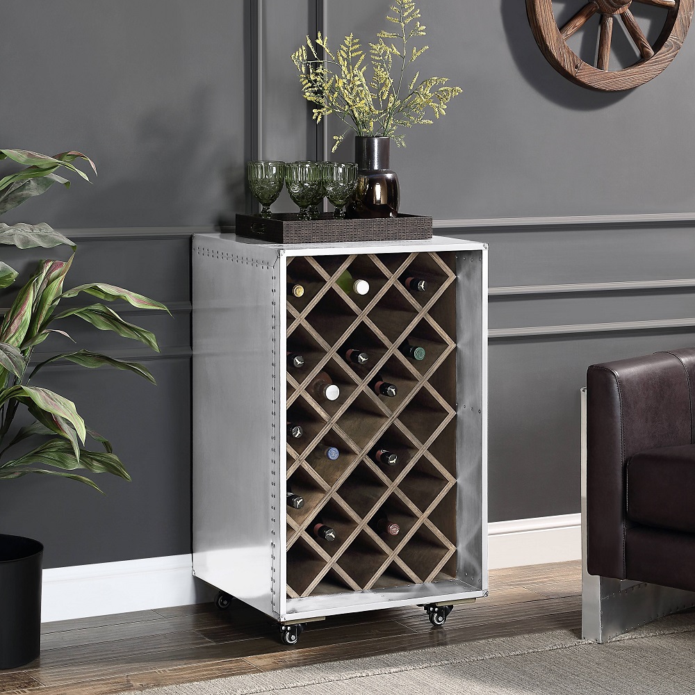 ACME - Raini Wine Cabinet in Aluminum