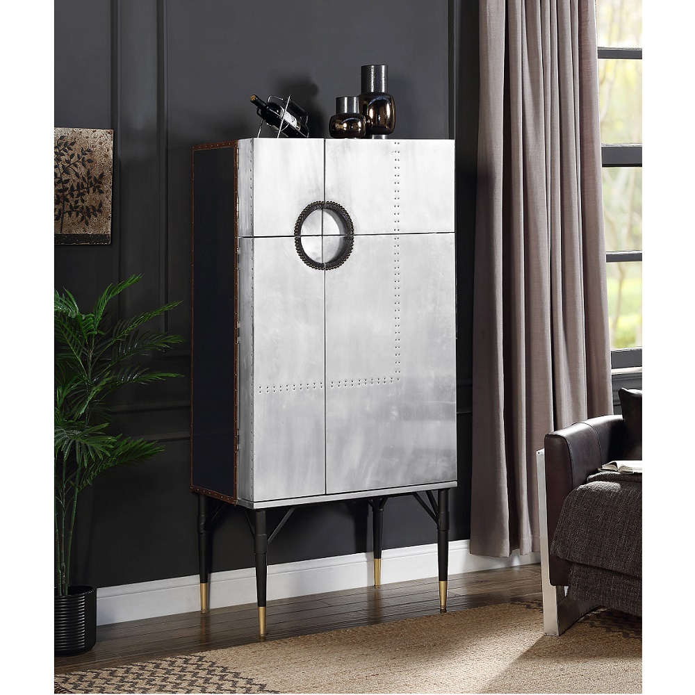 ACME - Yoela Wine Cabinet in Aluminum