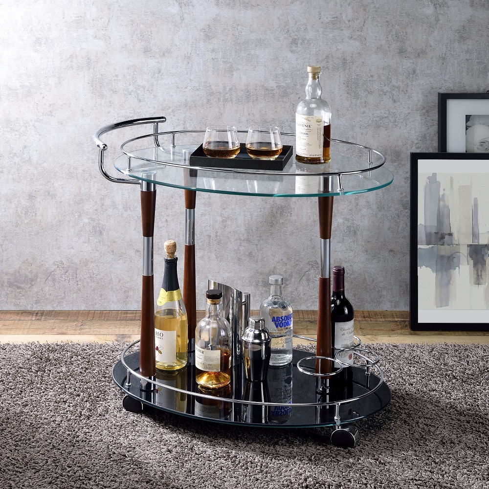 ACME - Vorsila Serving Cart in Clear Glass/Chrome