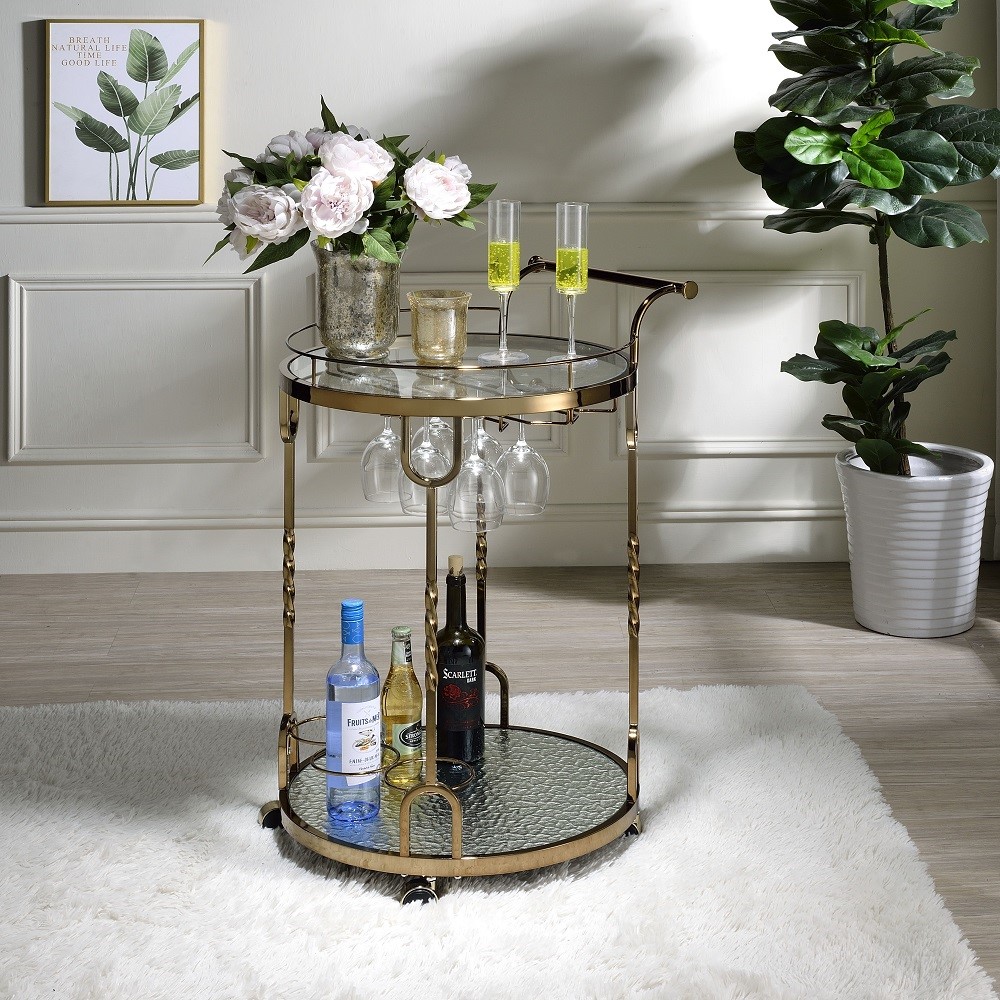 ACME - Vikki Serving Cart in Mirrored/Champagne Gold