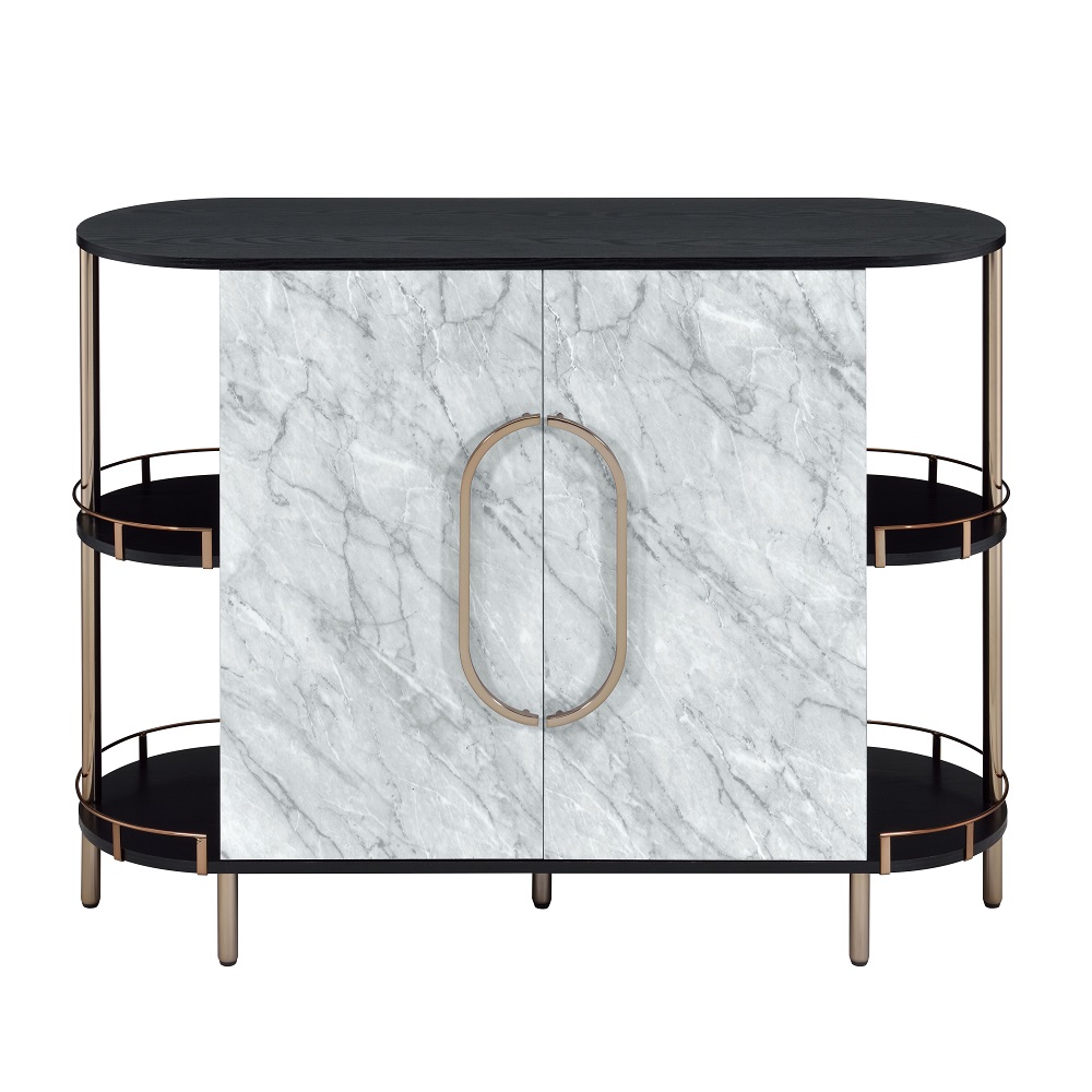 ACME - Vidal Wine Cabinet in Marble Print/Black/Champagne