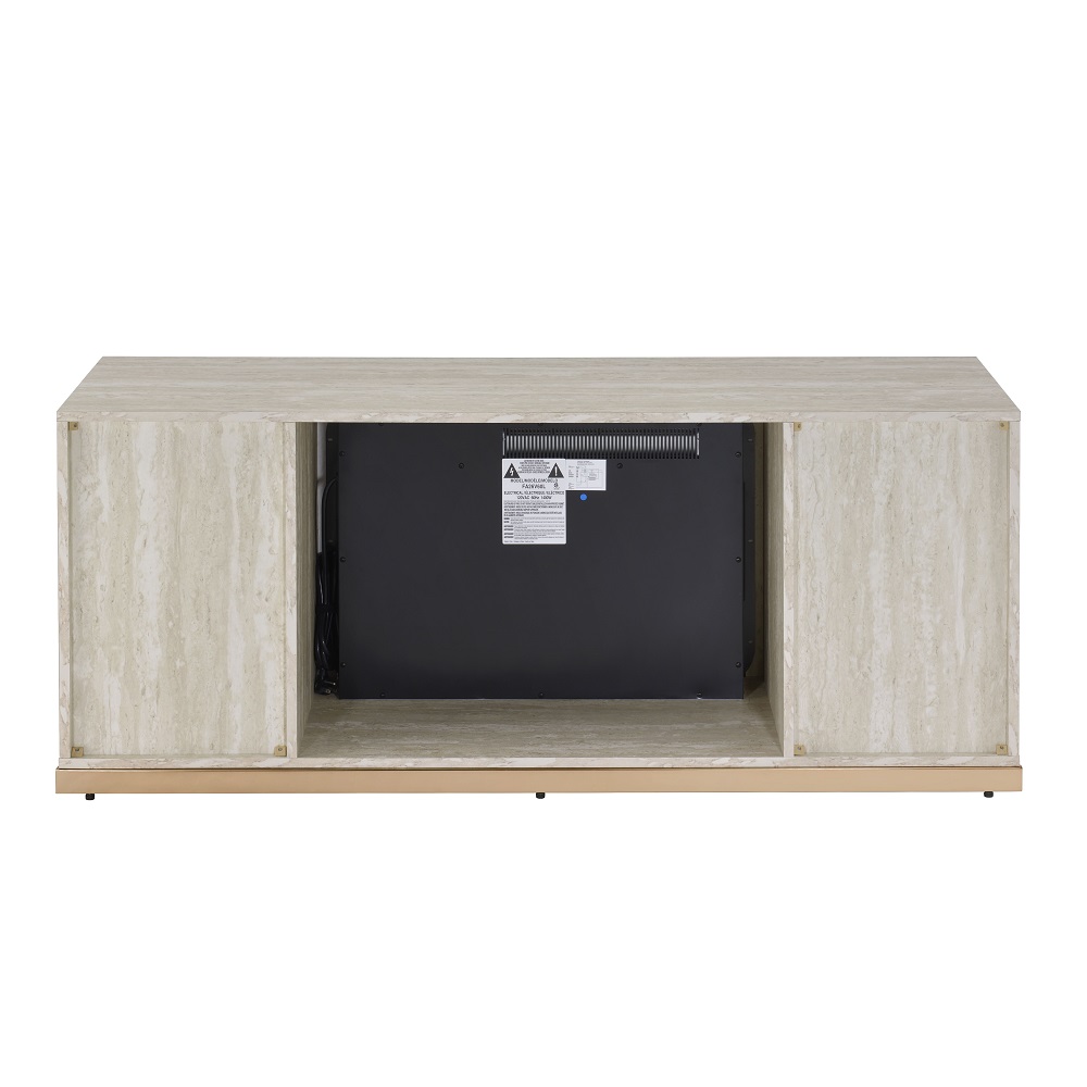 ACME - Vanna Console Cabinet with Fireplace in Stone Print/Gold