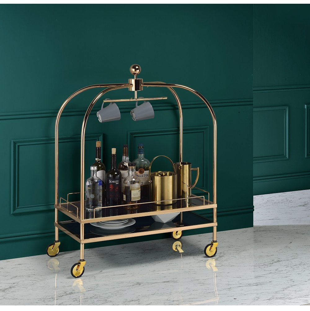 ACME - Bryna Serving Cart in Smoked Glass/Gold