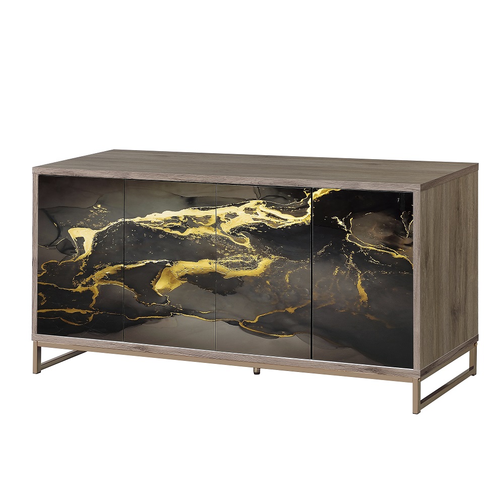 ACME - Payo Console Cabinet in Black Marble Print Oak/Champagne