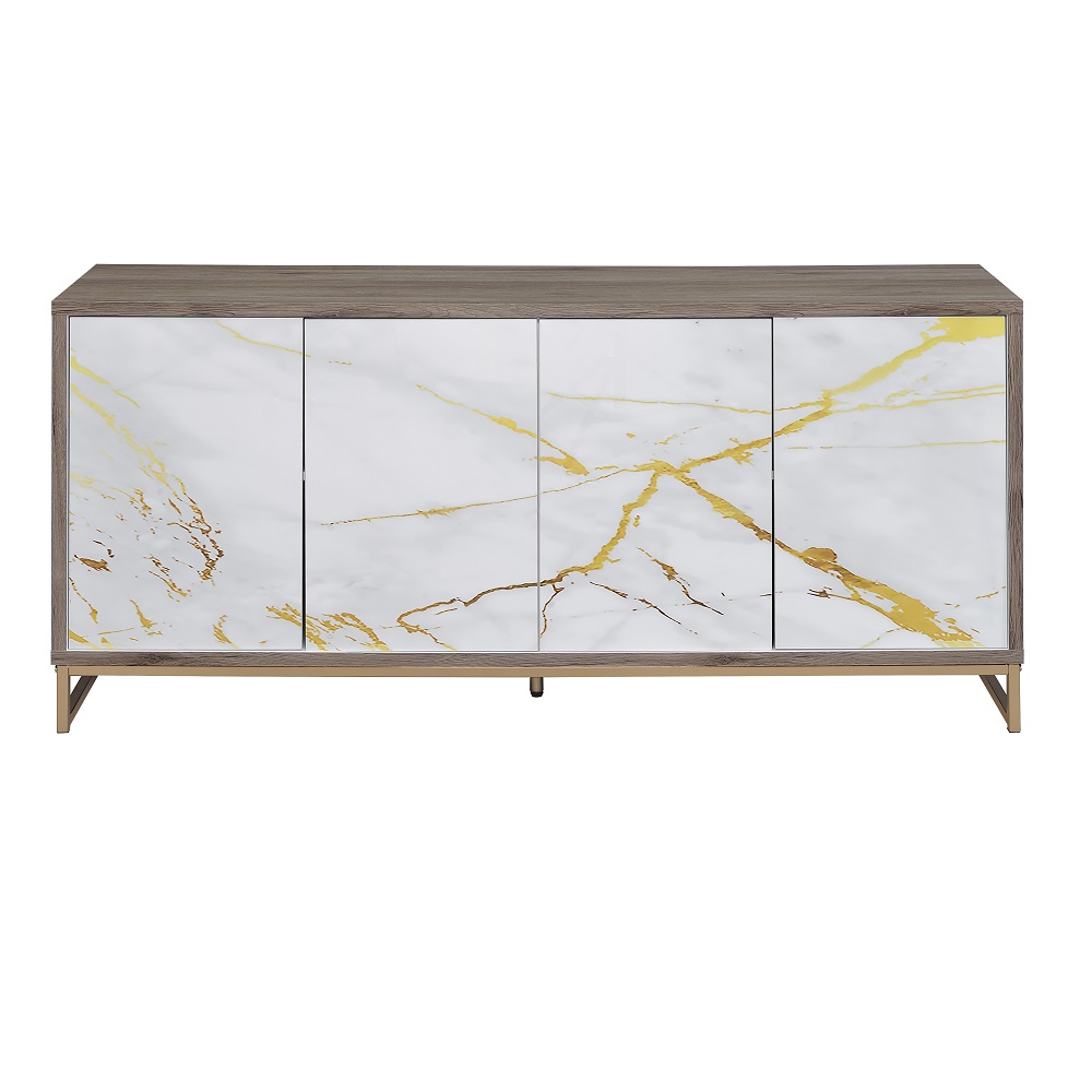 ACME - Paavan Console Cabinet in White Marble Print Oak/Champagne