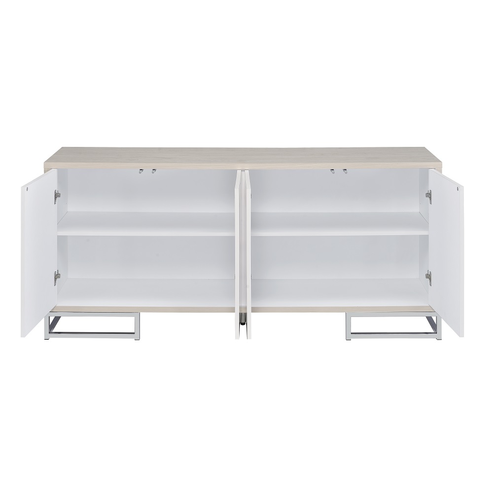 ACME Panos Console Cabinet - White Marble Print/Chrome